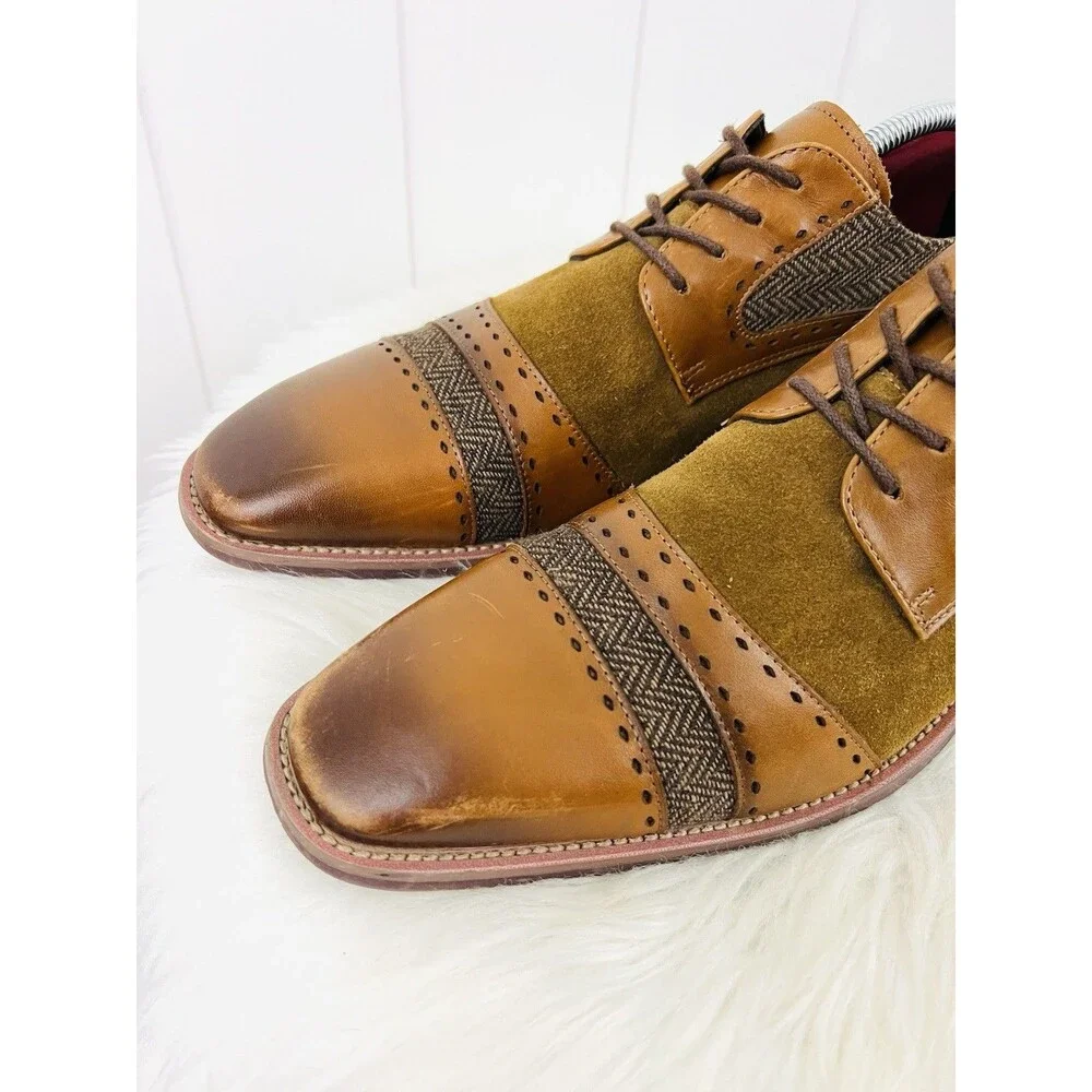 Giovanni Sinclair Lakewood Brown Leather Tweed Cap Toe Oxford Dress Shoes Sz 11
